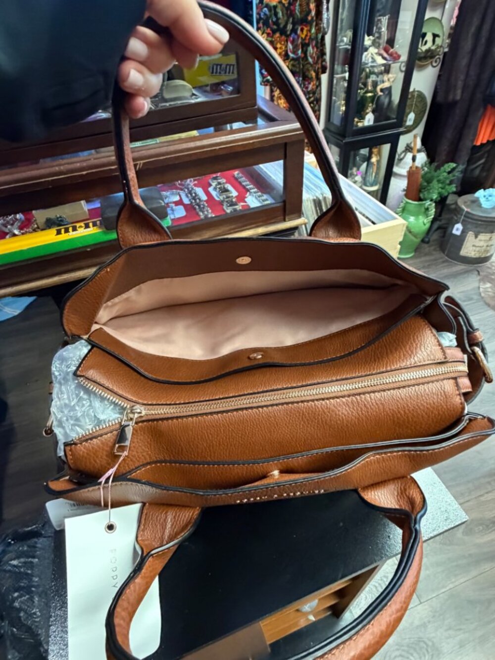 Poppy & Peonies Effortless Cognac Vegan Leather Satchel Bag NWT - Picture 7 of 11